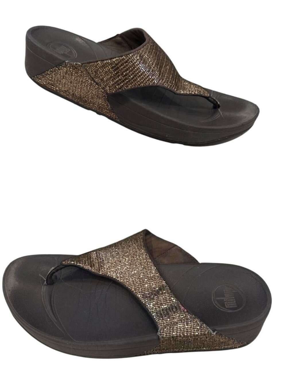 FitFlop Womens Size 9 Bronze Glitter Flip-Flop Sandals With Cushioned Sole